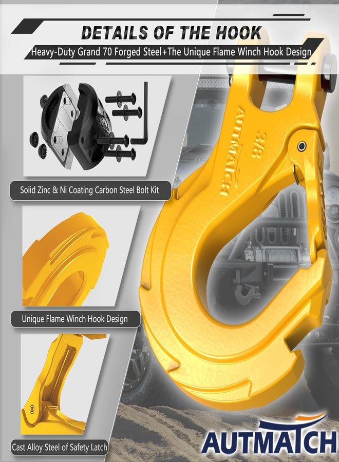 AUTMATCH Winch Hook 3/8" - Clevis Slip Hook with Safety Latch & Winch Cable Hook Stopper, Grade 70 Forged Steel Max 39,600Lbs Work for Winch Rope, ATV, UTV, Off Road Vehicle, Yellow - Image 5